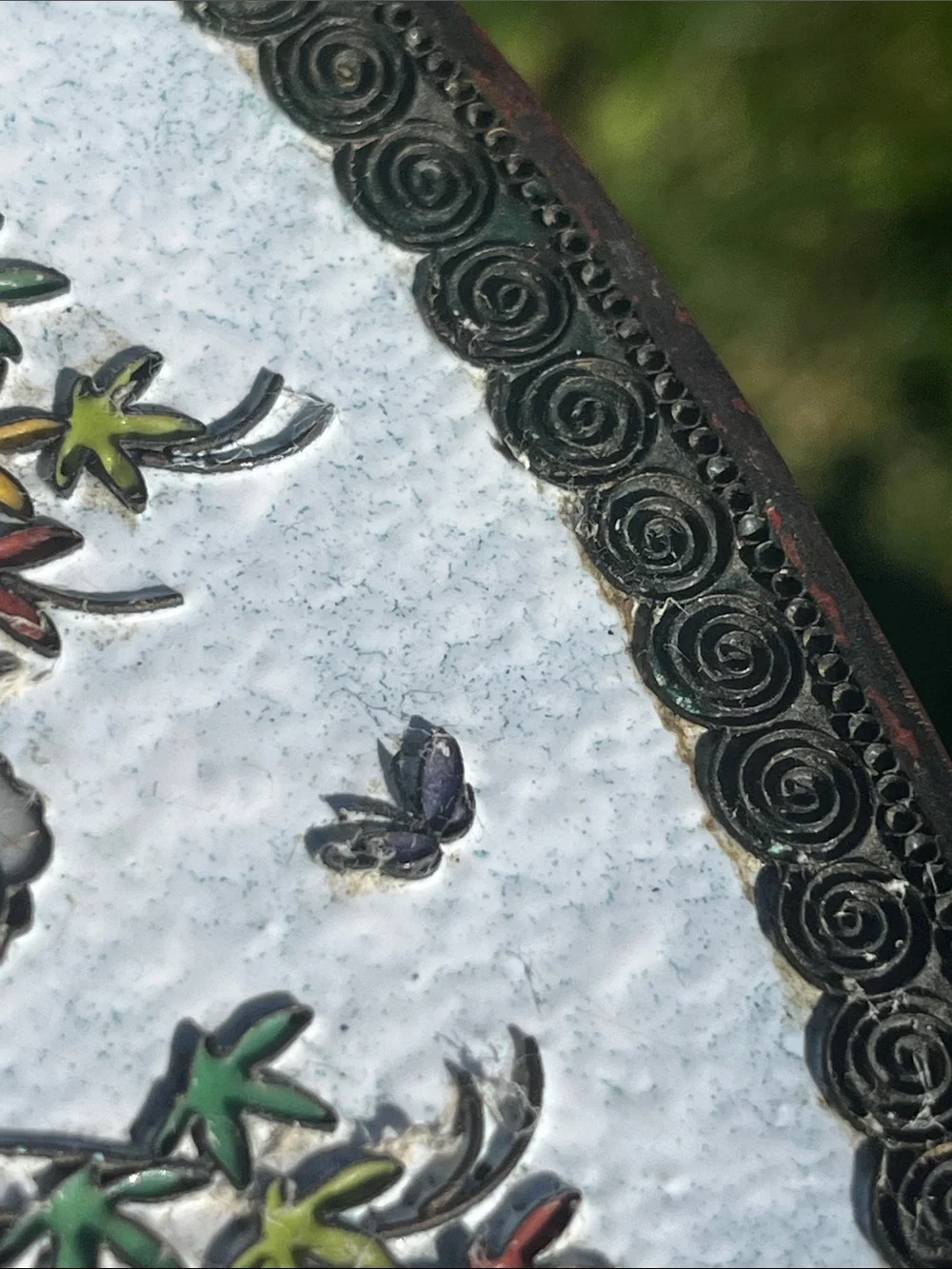 Metal scroll work Cloisonne plate bird and floral Design